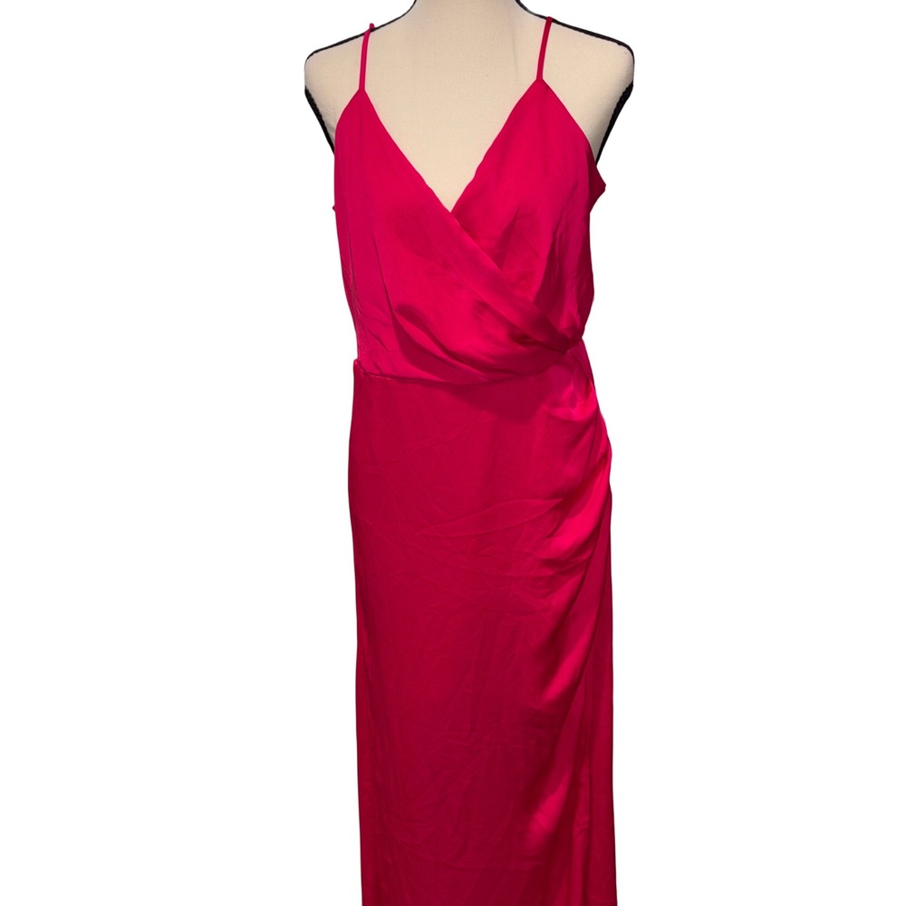 Satin Wrap Front Maxi Dress Cocktail Formal Women Large Pink Express